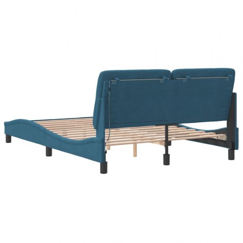 Sengeramme med LED uden madras 140 x 200 cm - blå velour