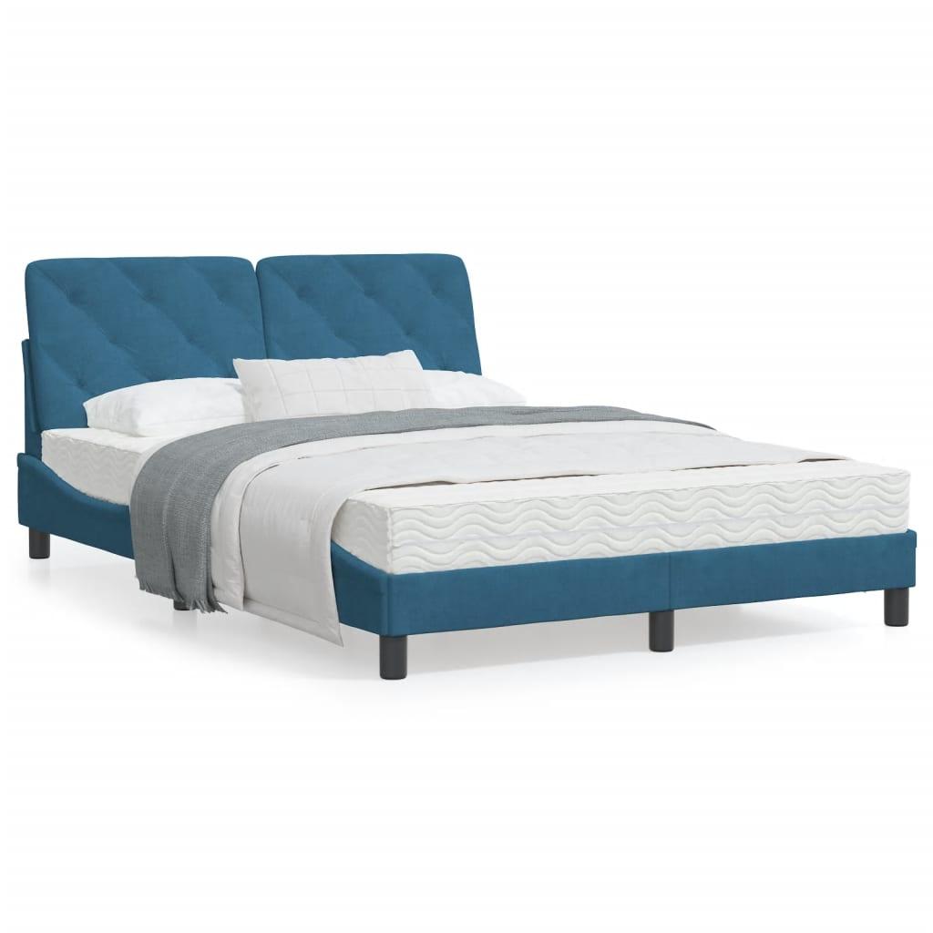 Sengeramme med sengegavl 140x200 cm velour blå