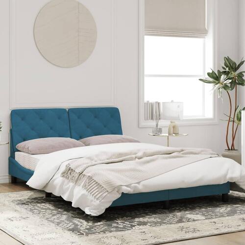Sengeramme med sengegavl 140x200 cm velour blå