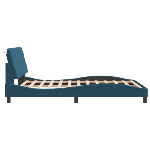 Sengeramme med sengegavl 140x200 cm velour blå