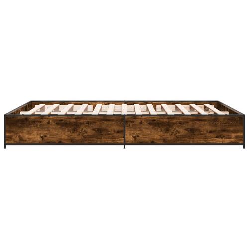 Sengestel 135x190cm konstrueret træ og metal røget egetræsfarve