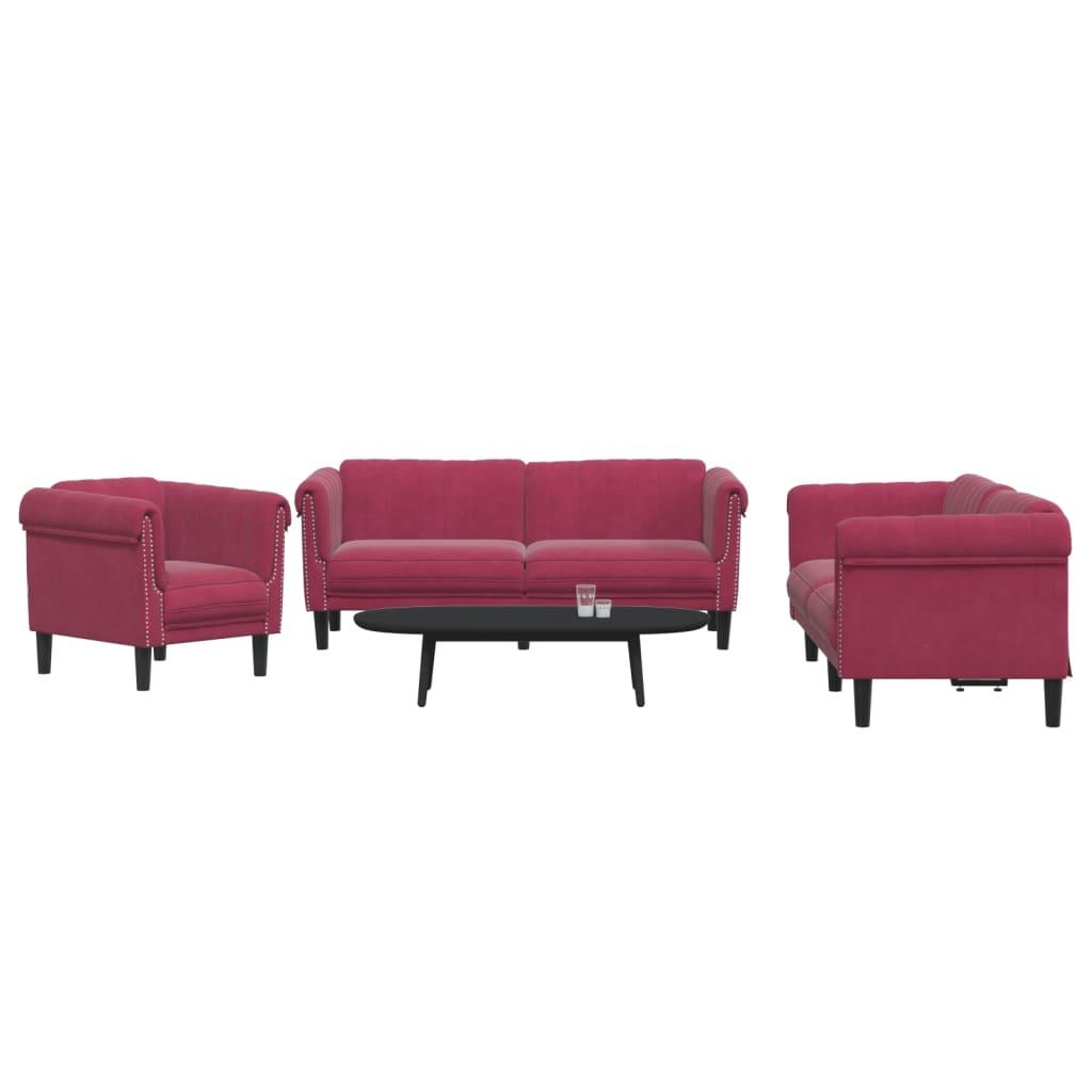 3 personers sofa velour vinrød