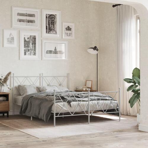 Sengeramme med sengegavl og fodgærde 140x200 cm metal hvid