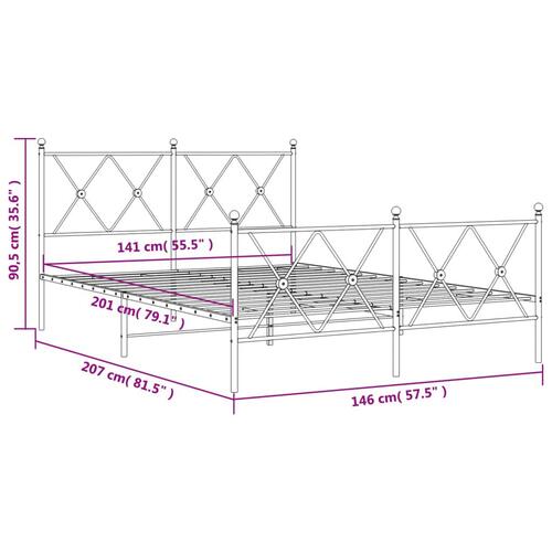 Sengeramme med sengegavl og fodgærde 140x200 cm metal hvid