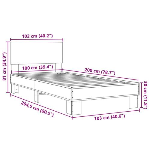 Sengeramme 100x200 cm konstrueret træ og metal brunt egetræ
