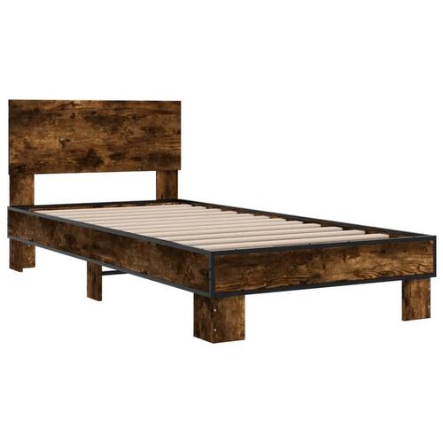 Sengeramme 100x200 cm konstrueret træ og metal røget eg
