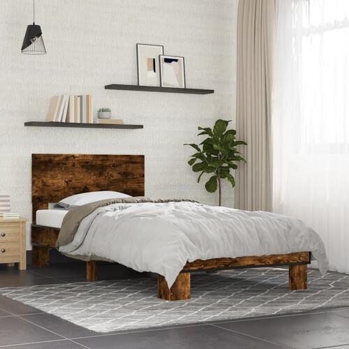 Sengeramme 100x200 cm konstrueret træ og metal røget eg