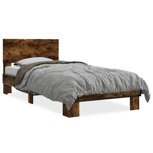 Sengeramme 90x190 cm konstrueret træ og metal røget eg