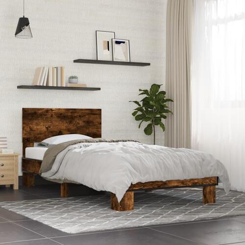 Sengeramme 90x190 cm konstrueret træ og metal røget eg