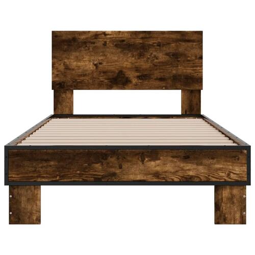 Sengeramme 90x190 cm konstrueret træ og metal røget eg