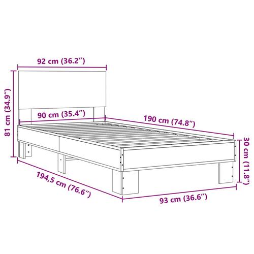 Sengeramme 90x190 cm konstrueret træ og metal røget eg