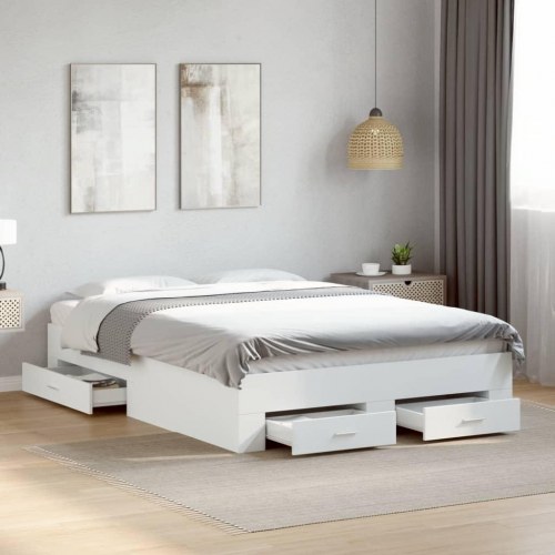 Sengeramme med skuffer 140 x 190 cm - hvid
