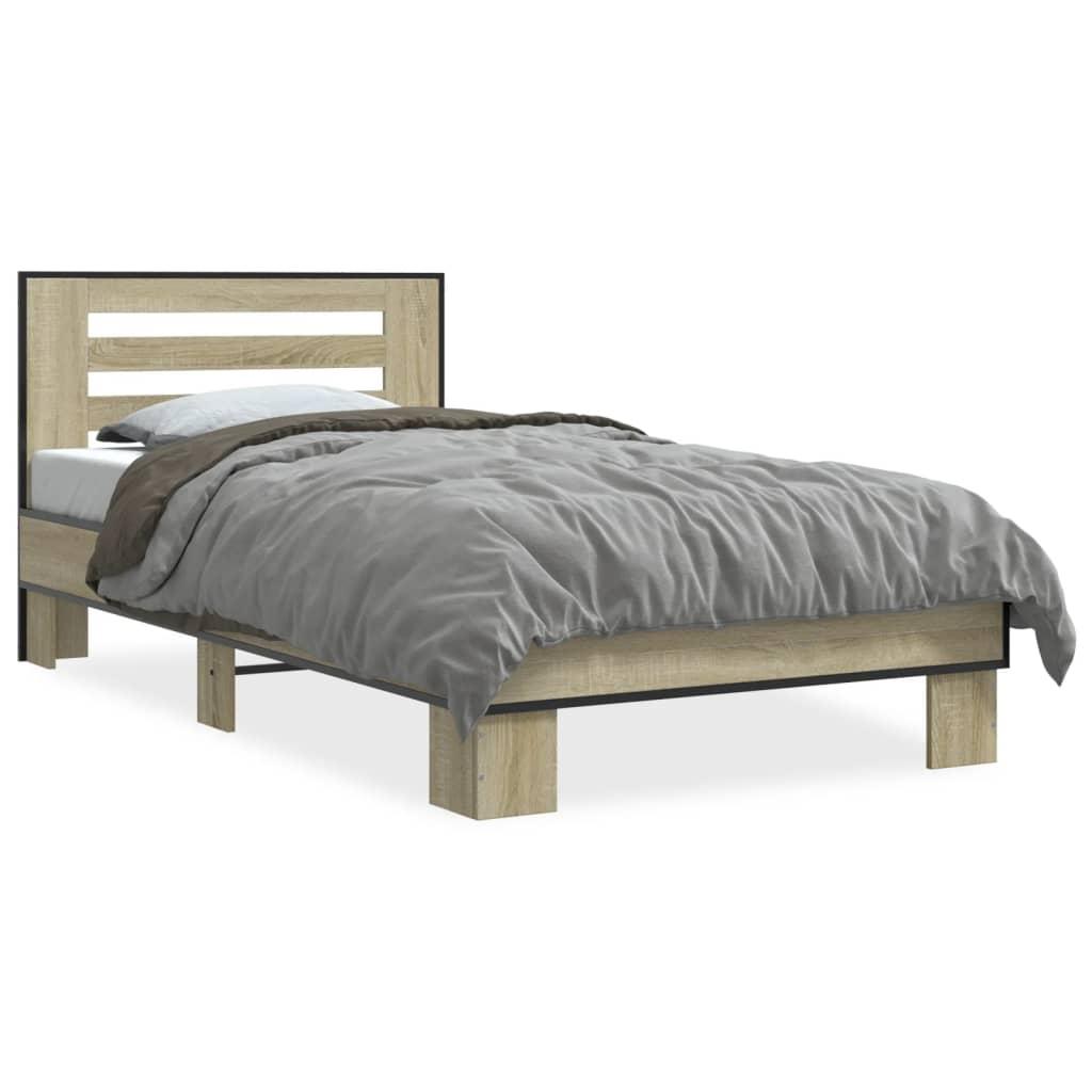 Sengeramme 90x200 cm konstrueret træ og metal sonoma-eg