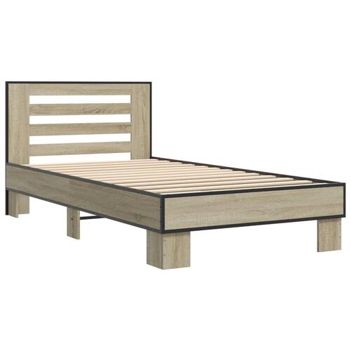 Sengeramme 90x200 cm konstrueret træ og metal sonoma-eg