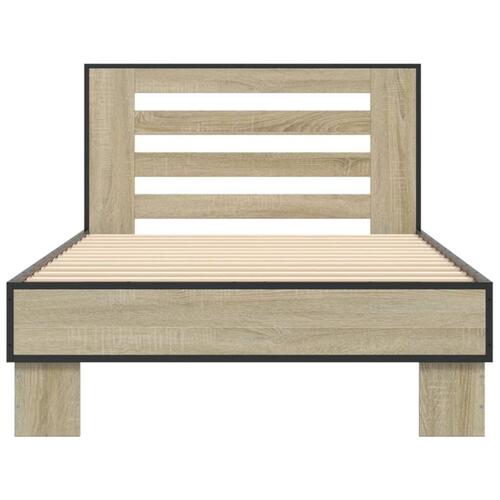 Sengeramme 90x200 cm konstrueret træ og metal sonoma-eg