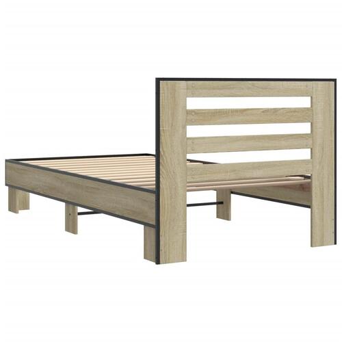 Sengeramme 90x200 cm konstrueret træ og metal sonoma-eg