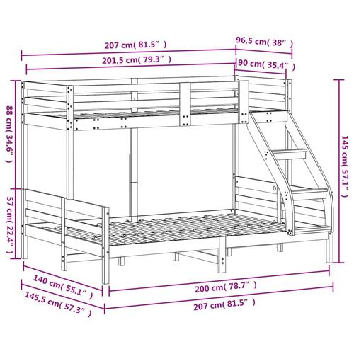 Køjeseng 90x200/140x200 cm massivt fyrretræ gyldenbrun