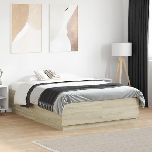 Sengestel 140x190 cm konstrueret træ sonoma-eg
