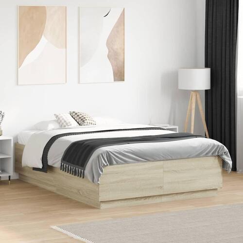 Sengestel 135x190 cm konstrueret træ sonoma-eg