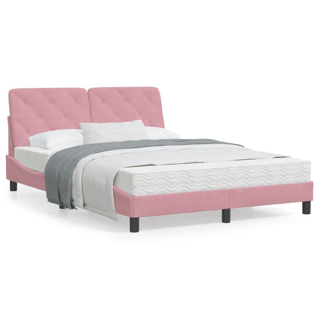 Sengeramme med LED-lys 120x200 cm velour pink billede