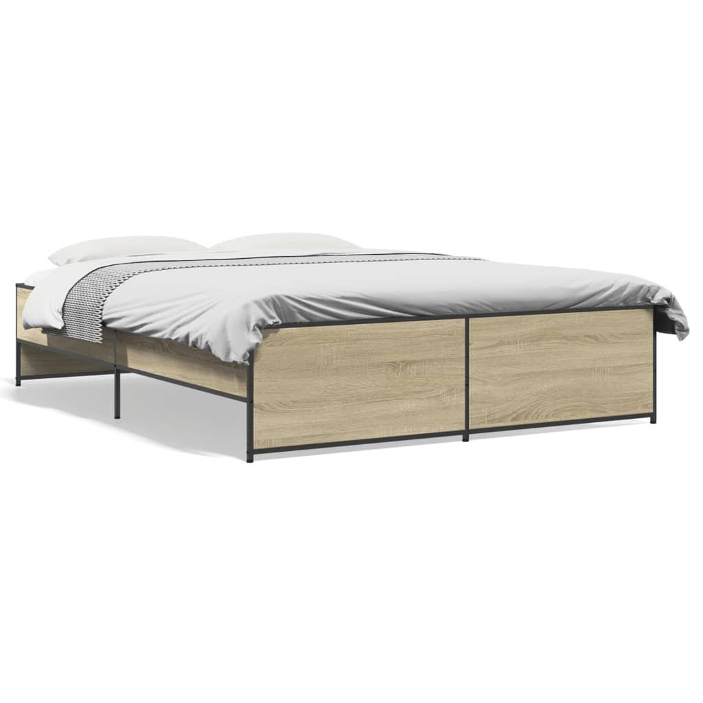Sengestel 140x200 cm konstrueret træ og metal sonoma-eg