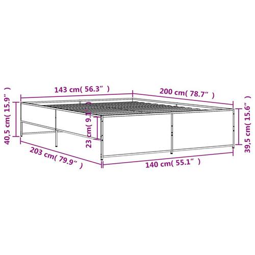 Sengestel 140x200 cm konstrueret træ og metal sonoma-eg
