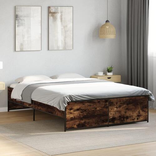 Sengestel 135x190cm konstrueret træ og metal røget egetræsfarve