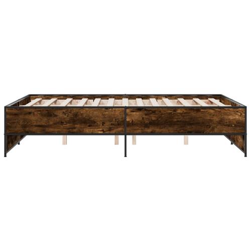 Sengestel 135x190cm konstrueret træ og metal røget egetræsfarve