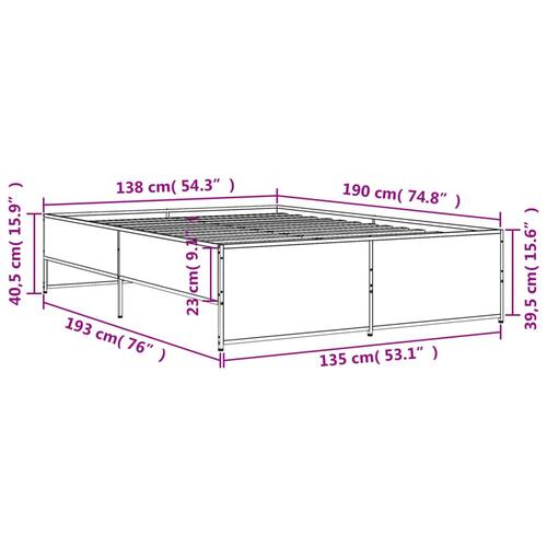 Sengestel 135x190cm konstrueret træ og metal røget egetræsfarve