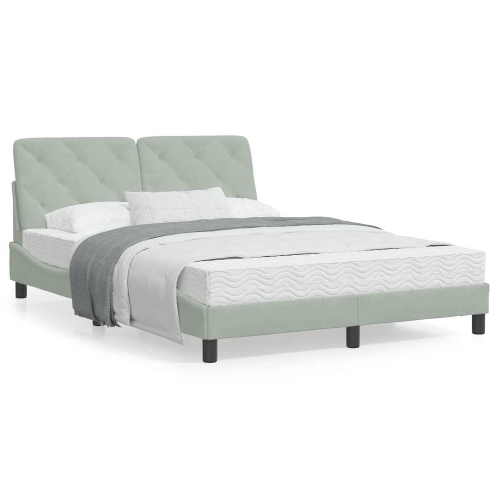 Seng med madras 140x190 cm velour lysegrå