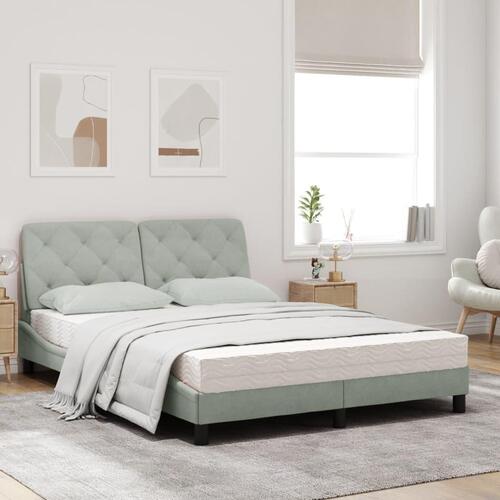 Seng med madras 140x190 cm velour lysegrå