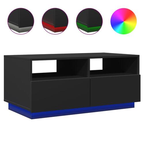 Sofabord med LED-lys 90x49x40 cm sort