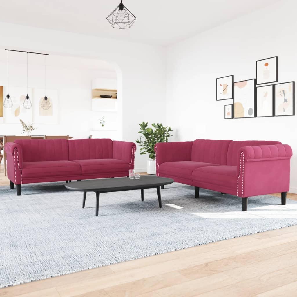 2 personers sofa velour vinrød