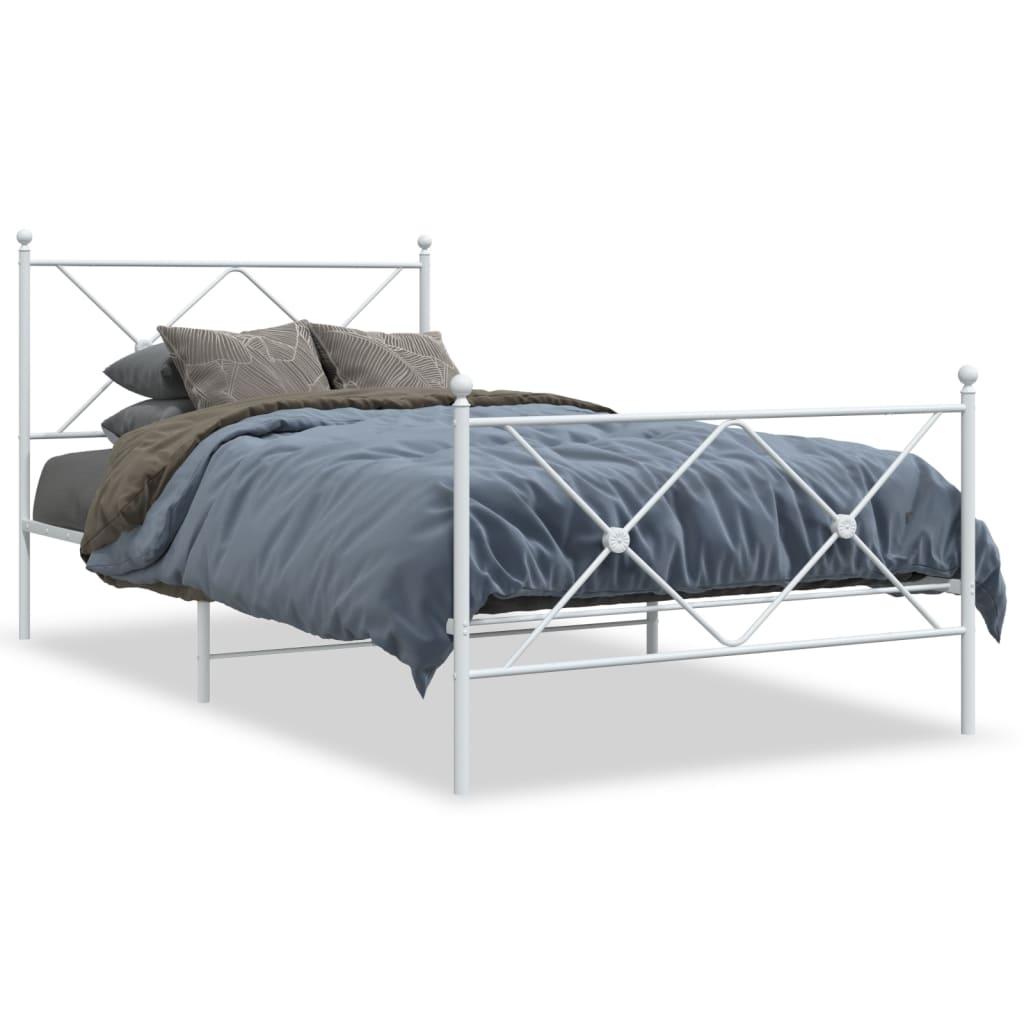 Sengeramme med sengegavl og fodgærde 100x190 cm metal hvid