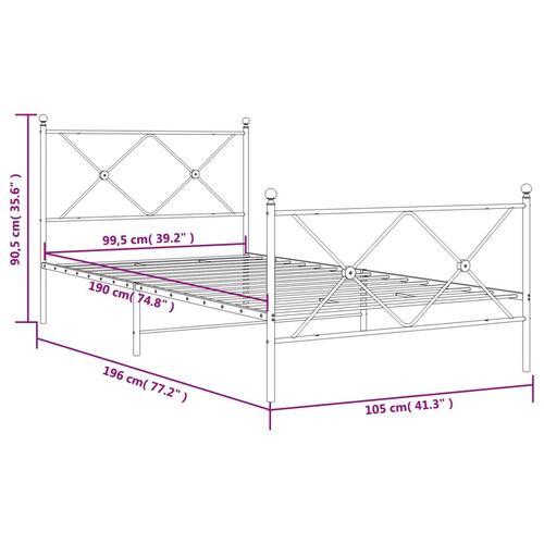 Sengeramme med sengegavl og fodgærde 100x190 cm metal hvid