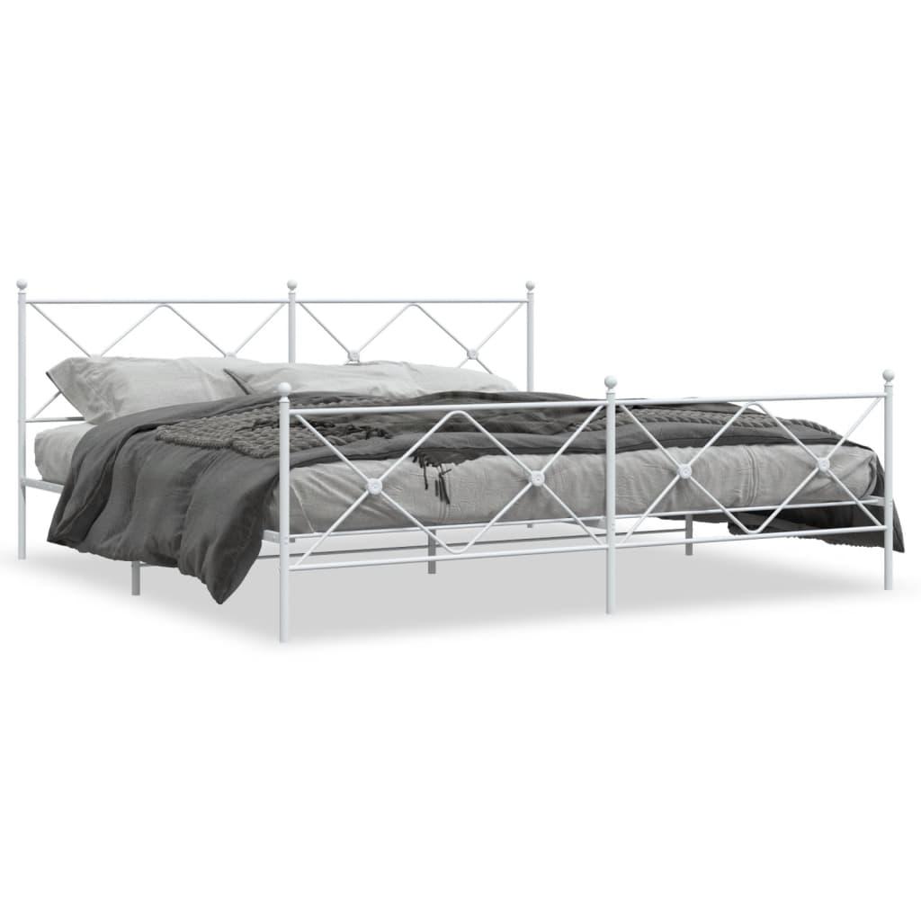 Sengeramme med sengegavl og fodgærde 193x203 cm metal hvid billede