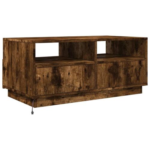 Sofabord med LED-lys 90x49x40 cm røget egetræsfarve