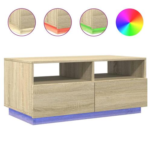 Sofabord med LED-lys 90x49x40 cm sonoma-eg