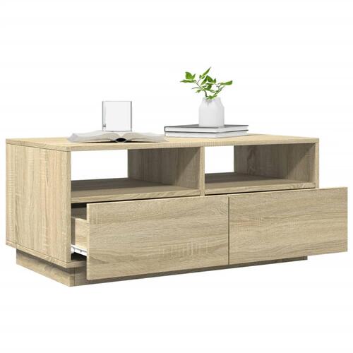 Sofabord med LED-lys 90x49x40 cm sonoma-eg