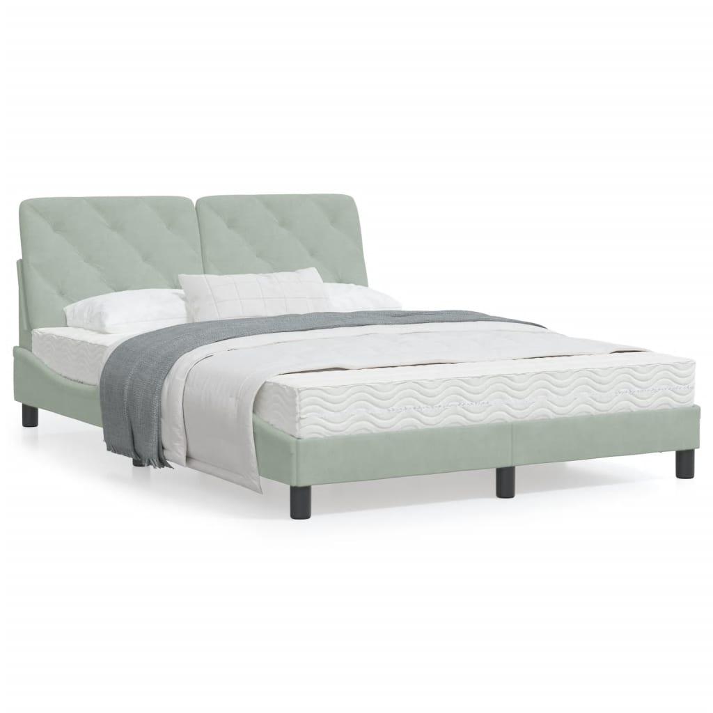 Sengeramme med LED uden madras 140x190 cm velour lysegrå billede