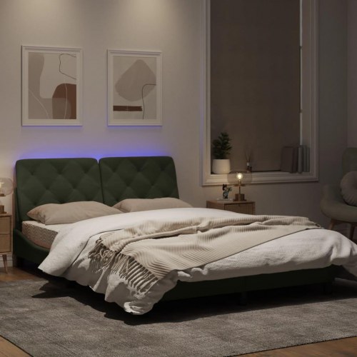 Sengeramme med LED 140 x 190 cm velour - lysegrå