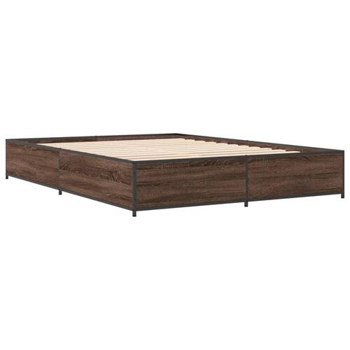Sengestel 135x190 cm konstrueret træ og metal brun egetræsfarve