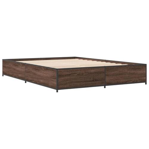 Sengestel 135x190 cm konstrueret træ og metal brun egetræsfarve