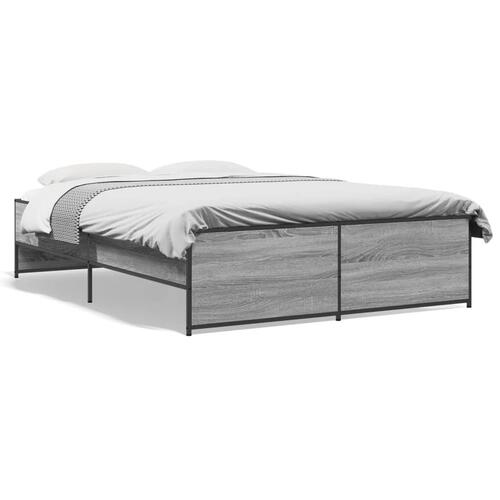 Sengestel 135x190 cm konstrueret træ og metal grå sonoma-eg