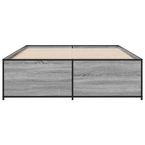 Sengestel 135x190 cm konstrueret træ og metal grå sonoma-eg