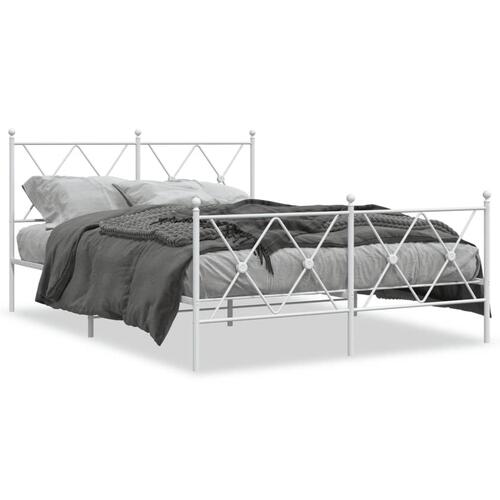 Sengeramme med sengegavl og fodgærde 140x190 cm metal hvid