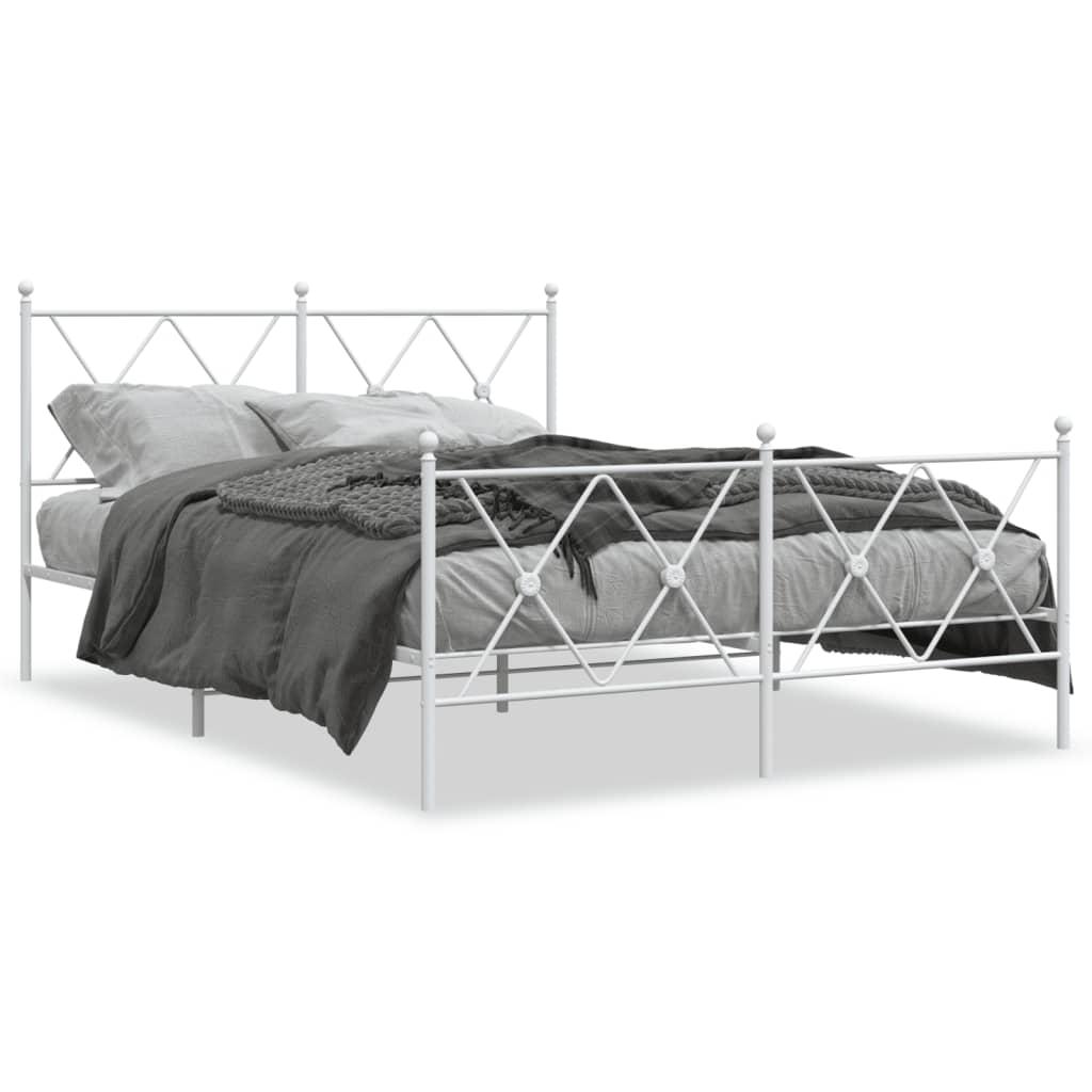 Sengeramme med sengegavl og fodgærde 140x190 cm metal hvid