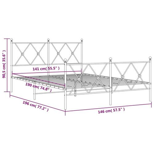 Sengeramme med sengegavl og fodgærde 140x190 cm metal hvid