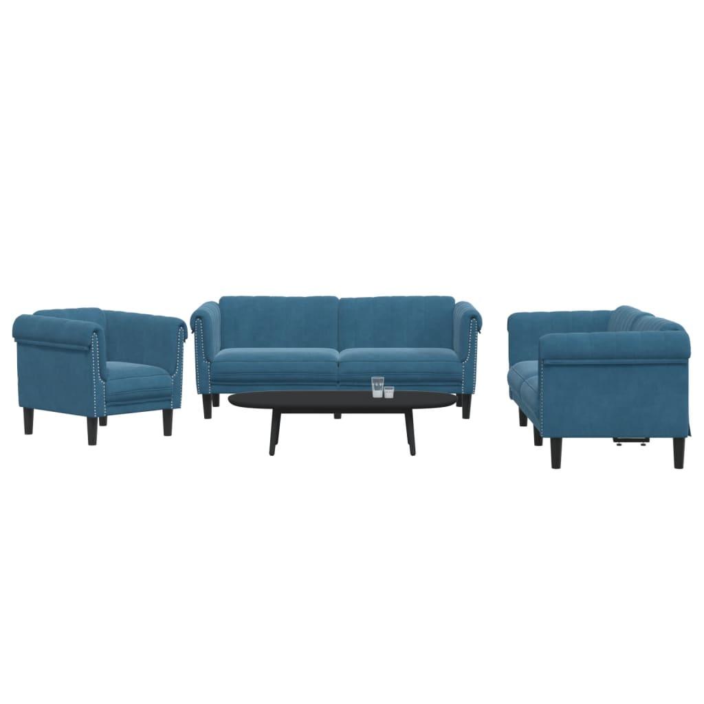 3 personers sofa velour blå