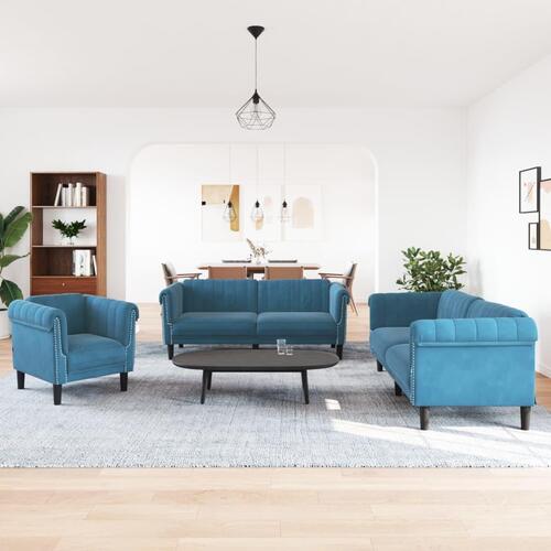 3 personers sofa velour blå